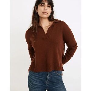 Madewell Davie Merino Wool Blend Polo Sweater — Size S in Heather Cabernet